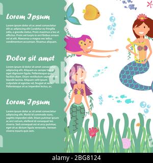 Modèle d'affiche de bannière pour enfants avec poisson, mermaids de fée, sealife. Illustration vectorielle Illustration de Vecteur