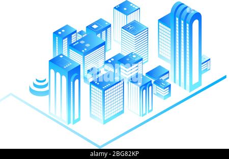 Ville élégante. carte urbaine en trois dimensions avec bâtiments isométriques résidentiels. Nouvelle technologie domestique et concept vectoriel de réalité augmentée. Architecture résidentielle, illustration du projet cityscape Illustration de Vecteur