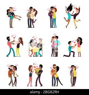 Jeunes couples interraciaux heureux dans la collection d'amour vecteur dessins animés illustration Illustration de Vecteur