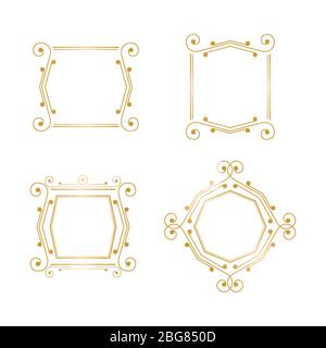 Collection de cadres dorés de luxe, ornement de bordure, sur fond blanc. Illustration de Vecteur