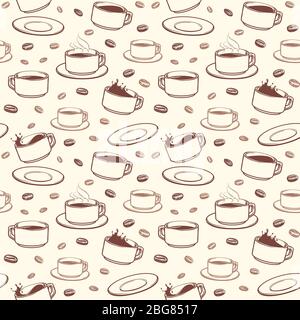 Tasses à café dessinées à la main, motif vectoriel sans couture. Illustration de l'espresso pour boissons au petit déjeuner Illustration de Vecteur