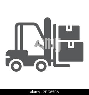 Icône glyphe du chariot élévateur, logistique et livraison, chariot bendi avec boîtes de signalisation graphiques vectoriels, icône solide sur un fond blanc, eps 10. Illustration de Vecteur