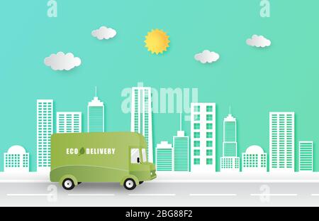 Concept de service de livraison en ligne. Suivi des commandes mobiles. Livraison Eco van à destination. Logistique de la ville en ligne. Livraison sur smartphone. Illustr. Vecteur Illustration de Vecteur