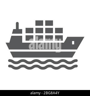 Icône glyphe du navire de chargement, logistique et livraison, graphiques vectoriels du panneau du navire de livraison, icône solide sur fond blanc, eps 10. Illustration de Vecteur