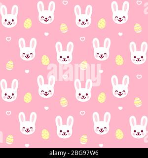 Joli motif lapin de Pâques. Oeufs de Pâques et visage de lapin blanc sur fond rose, texture répétitive sans couture. Illustration vectorielle. Illustration de Vecteur