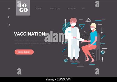 médecin avec seringue injection vaccin tourné à la femme arrêt patient coronavirus lutte contre le covid-19 concept de vaccination horizontal espace de copie pleine longueur illustration vectorielle Illustration de Vecteur