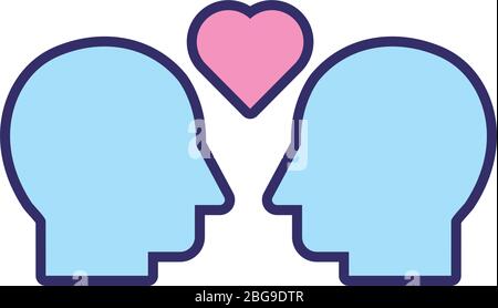 profils humains avec ligne de solidarité de coeur et remplir Illustration de Vecteur