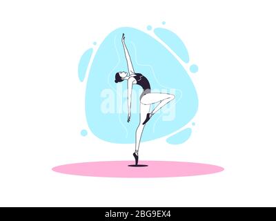 Femme gracieuse à la ballerine dans un style minimaliste. Danseuse de ballet se tient sur une jambe, se replie et regarde vers le haut. Posture et pose de ballet, perfo de danse Illustration de Vecteur