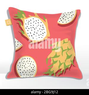 Oreiller vectoriel ou coussin avec motif de fruits jaune Pitaya ou Dragon imprimé Illustration de Vecteur