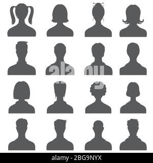 Face anonyme les gens têtes vecteur silhouettes. Profils utilisateur professionnels monochromes. Illustration utilisateur anonyme de l'avatar Illustration de Vecteur