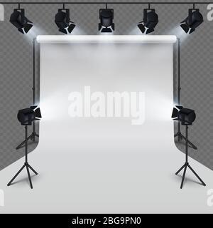 Equipement d'éclairage et studio de photographie professionnel blanc blanc isolé sur fond transparent. Illustration vectorielle Illustration de Vecteur