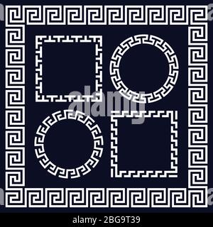 Cadres de bordure ronds et rectangulaires grecs anciens. Cercle et ornement de la frontière grecque. Illustration vectorielle Illustration de Vecteur