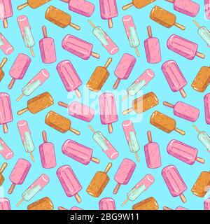 Motif sans couture Popsicle - texture transparente de la glace dessinée à la main. Illustration vectorielle Illustration de Vecteur