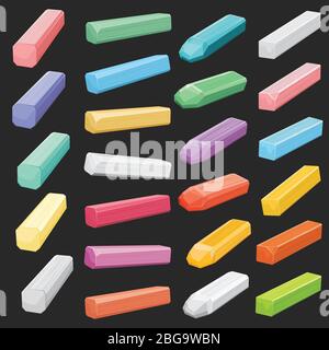 Bâtons pastel craie de couleur, artiste fournit un ensemble vectoriel isolé. Craie pour dessin, illustration de la collection de craie d'école vive Illustration de Vecteur