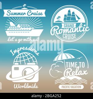 Logo blanc vintage pour les vacances - motif bannières de voyage d'été. Illustration vectorielle Illustration de Vecteur