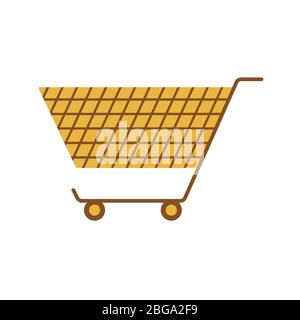 Panier, panier. Sur les roues. Le concept de consommation de biens. Achats en ligne. Icône ou signe pour le site. Illustration colorée sur un fond blanc Illustration de Vecteur