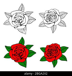 Page de coloration des roses dessinées à la main avec des échantillons brillants. Illustration vectorielle Illustration de Vecteur