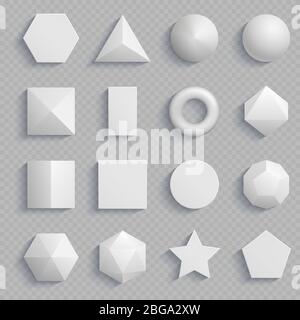 Vue de dessus formes mathématiques de base réalistes isolées sur fond transparent. Illustration de la géométrie de base vectorielle, du carré et du rectangle, de l'hexagone et du triangle Illustration de Vecteur