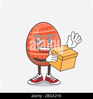 Illustration du personnage de mascotte de dessin animé des œufs de Pâques contenant une boîte Banque D'Images