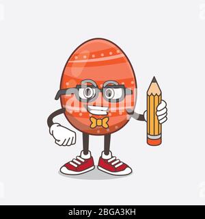 Une illustration du personnage de mascotte de dessin animé d'œufs de Pâques tenant le crayon Banque D'Images