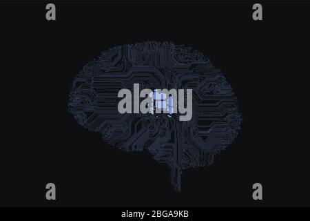 Intelligence artificielle, réseaux neuronaux sous forme de puces, cerveau informatique sous forme de cerveau humain, concept détaillé. Illustration de Vecteur