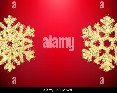 Golden glitter Noël décoration objet flocons de neige pour cartes de vœux, invitations, cadeaux sur rouge. SPE 10 Illustration de Vecteur