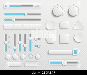 Boutons Web blancs et curseurs de l'interface utilisateur vecteur isolé sur fond transparent. Interface pour navigation web et interface utilisateur pour illustration de la commande vidéo et musicale Illustration de Vecteur