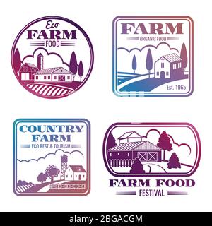 Jeu de logos et d'étiquettes de marketing de ferme aux couleurs vintage. Illustration vectorielle Illustration de Vecteur