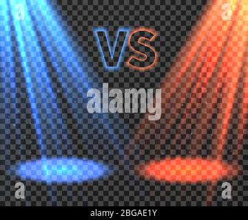 Contre écran futuriste de combat avec des rayons de lumière bleus et rouges illustration vectorielle. VS jeu de combat, match de boxe et combat duel Illustration de Vecteur