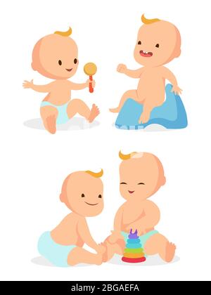 Bébé bébés garçon et fille communication isolée sur fond blanc. Illustration vectorielle Illustration de Vecteur