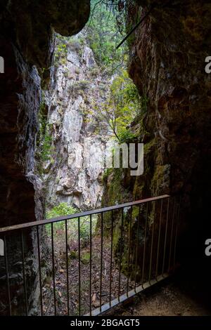 Vue sur les gorges depuis les tunnels le long de la promenade de Karangahake Windows, Waikino, Île du Nord Nouvelle-Zélande Banque D'Images