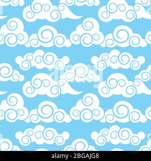 Nuages dans le style japonais et chinois vecteur de style décoratif sans couture. Illustration du ciel bleu et du nuage blanc sur le motif chinois Illustration de Vecteur