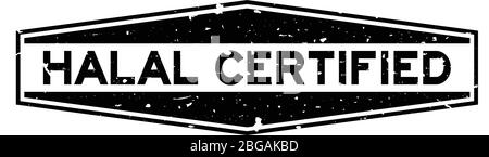 Grunge noir halal certifié mot hexagonal caoutchouc cachet sur fond blanc Illustration de Vecteur