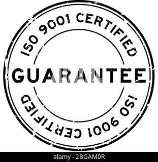 Grunge noir iso 9001 certifié garantie mot rond caoutchouc cachet sur fond blanc Illustration de Vecteur