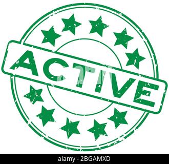 Grunge vert actif mot avec étoile icône ronde caoutchouc cachet sur fond blanc Illustration de Vecteur