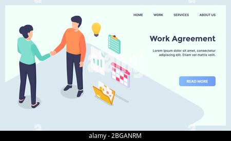 contrat de travail affaires pour modèle de site web landing homepage avec isométrique moderne vecteur plat Banque D'Images