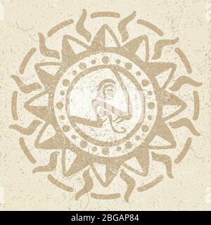 Ancien symbole de mythologie vectorielle mexicaine vintage - aztèque américain, totem indigène de la culture maya avec effet grunge. Illustration vectorielle Illustration de Vecteur