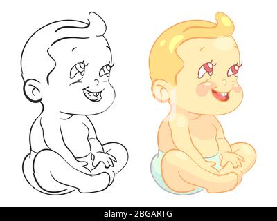 Page de coloration de bébé de dessin animé avec échantillon coloré isolé. Illustration vectorielle Illustration de Vecteur