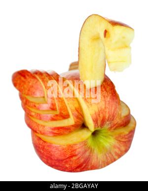 Sculpture de fruit de la forme de cygne isolée sur blanc Banque D'Images