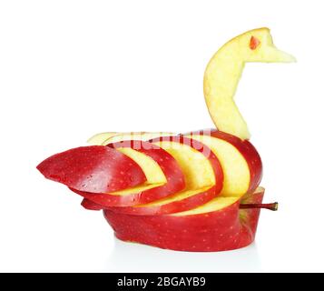 Sculpture de fruit de la forme de cygne isolée sur blanc Banque D'Images