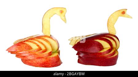 Sculpture de fruit de la forme de cygne isolée sur blanc Banque D'Images