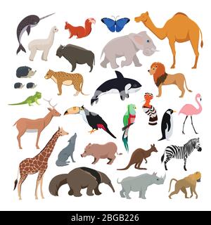 Un grand ensemble vectoriel avec des animaux sauvages mignons s'isolent sur fond blanc Illustration de Vecteur