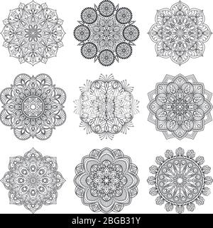 Illustration vectorielle de mandalas indiens. La texture ronde de l'asie et de l'arabe s'isolat sur fond blanc Illustration de Vecteur