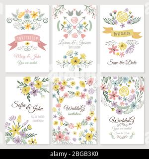 Motif fleuri des cartes d'invitation à un mariage. Illustrations vectorielles Illustration de Vecteur