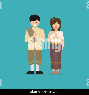 Homme et femme thaïlandais portant une robe thaï typique. Illustration vectorielle Illustration de Vecteur