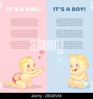 Carte de voeux ou bannières pour douche bébé avec de jolis bébés à dessin animé. Illustration vectorielle Illustration de Vecteur