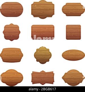 Jeu d'illustrations de formes différentes avec texture en bois. Bannières vectorielles vides avec place pour votre texte Illustration de Vecteur