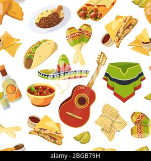 La cuisine mexicaine vecteur modèle sans couture sur fond blanc Illustration de Vecteur