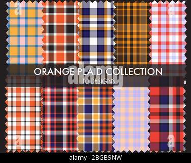 La collection de motifs sans couture orange Plaid tartan comprend 10 modèles adaptés aux textiles et aux motifs de mode Illustration de Vecteur