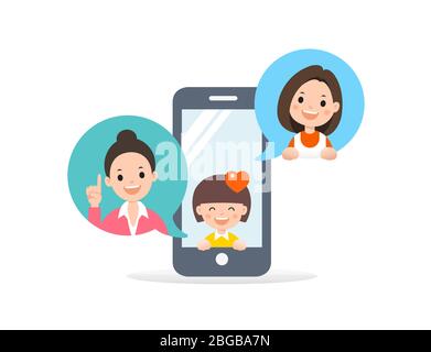 Communication mobile entre maman, enseignant et enfants Illustration de Vecteur